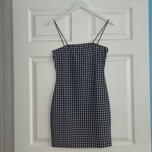 SHEIN navy blue and white gingham mini dress